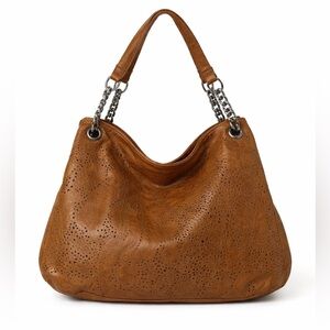 Crown Vintage Brown Leather Slouchy Hobo Shoulder Bag Tote